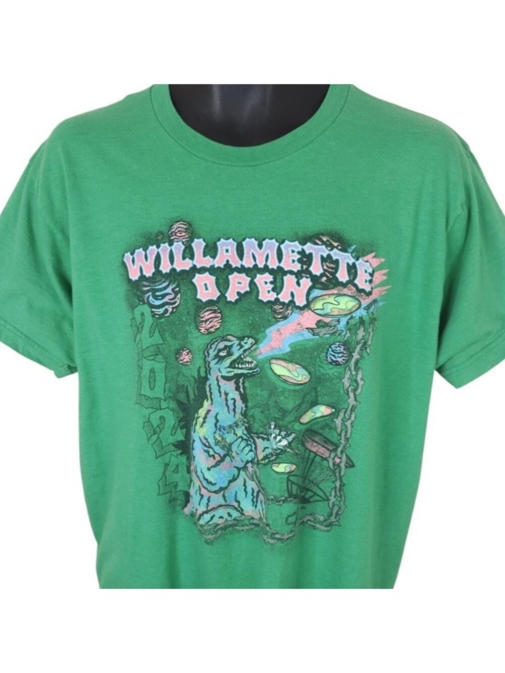 Willamette Open Disc Golf T Shirt Mens Size XL Green 2024 Kaiju Godzilla Oregon